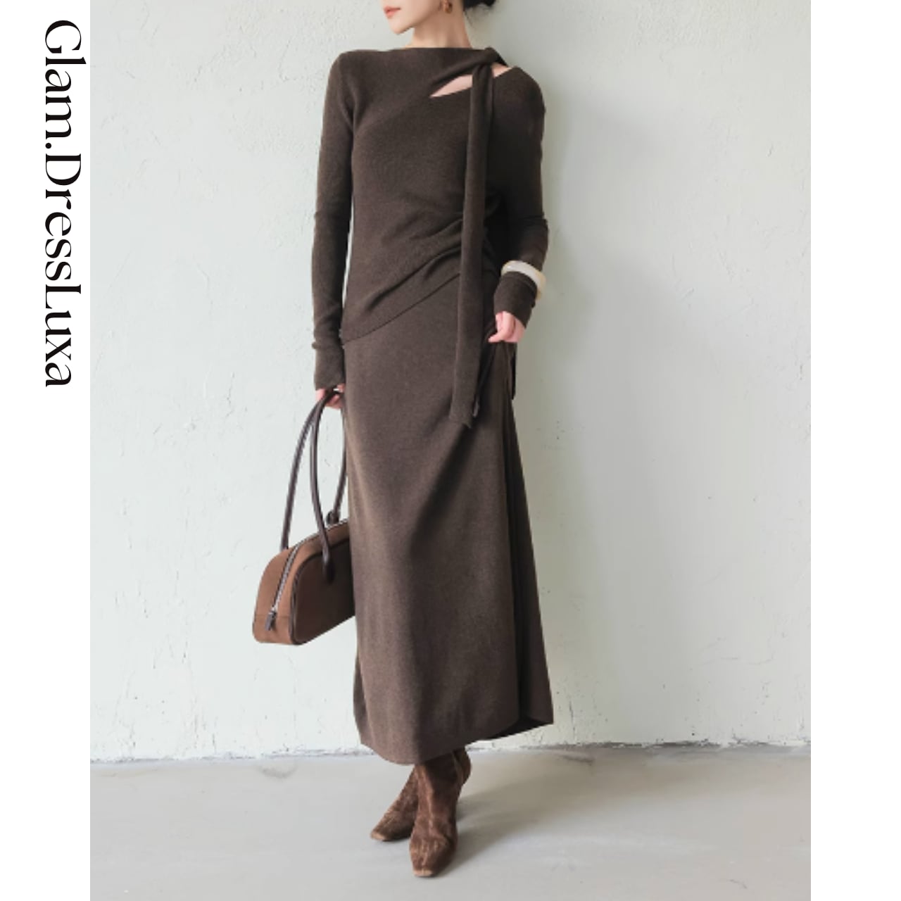 アシメカットネック ニットセットアップ/2color_ST286