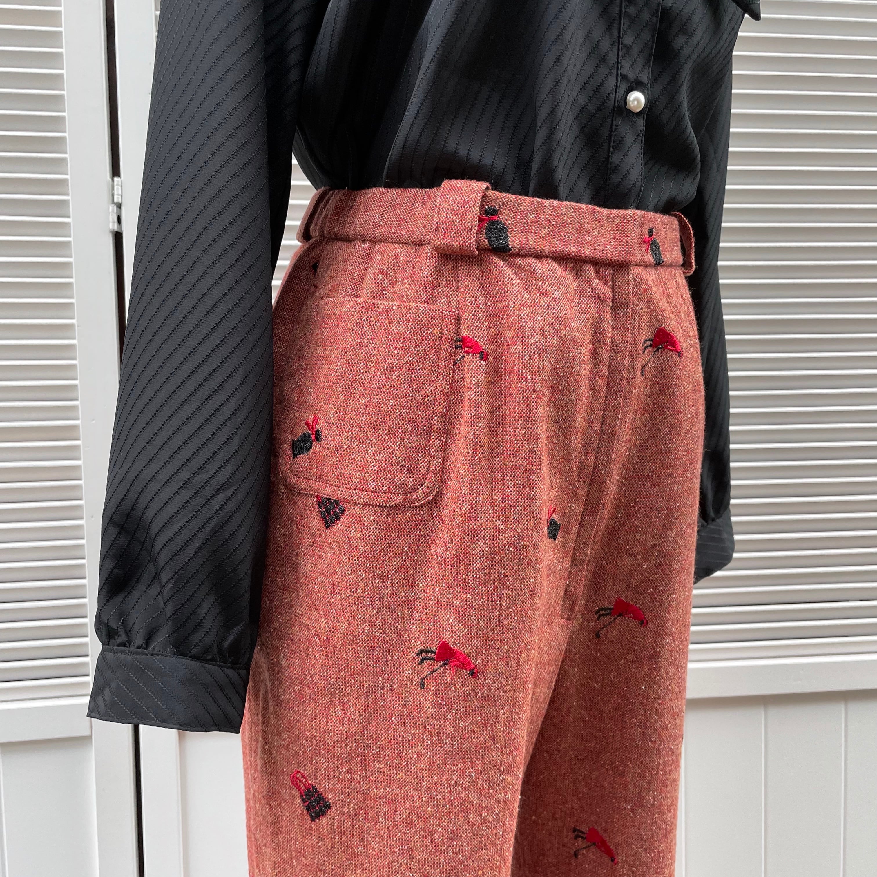 lady motif embroidery tweed setup〈レトロ古着 レディモチーフ刺繍