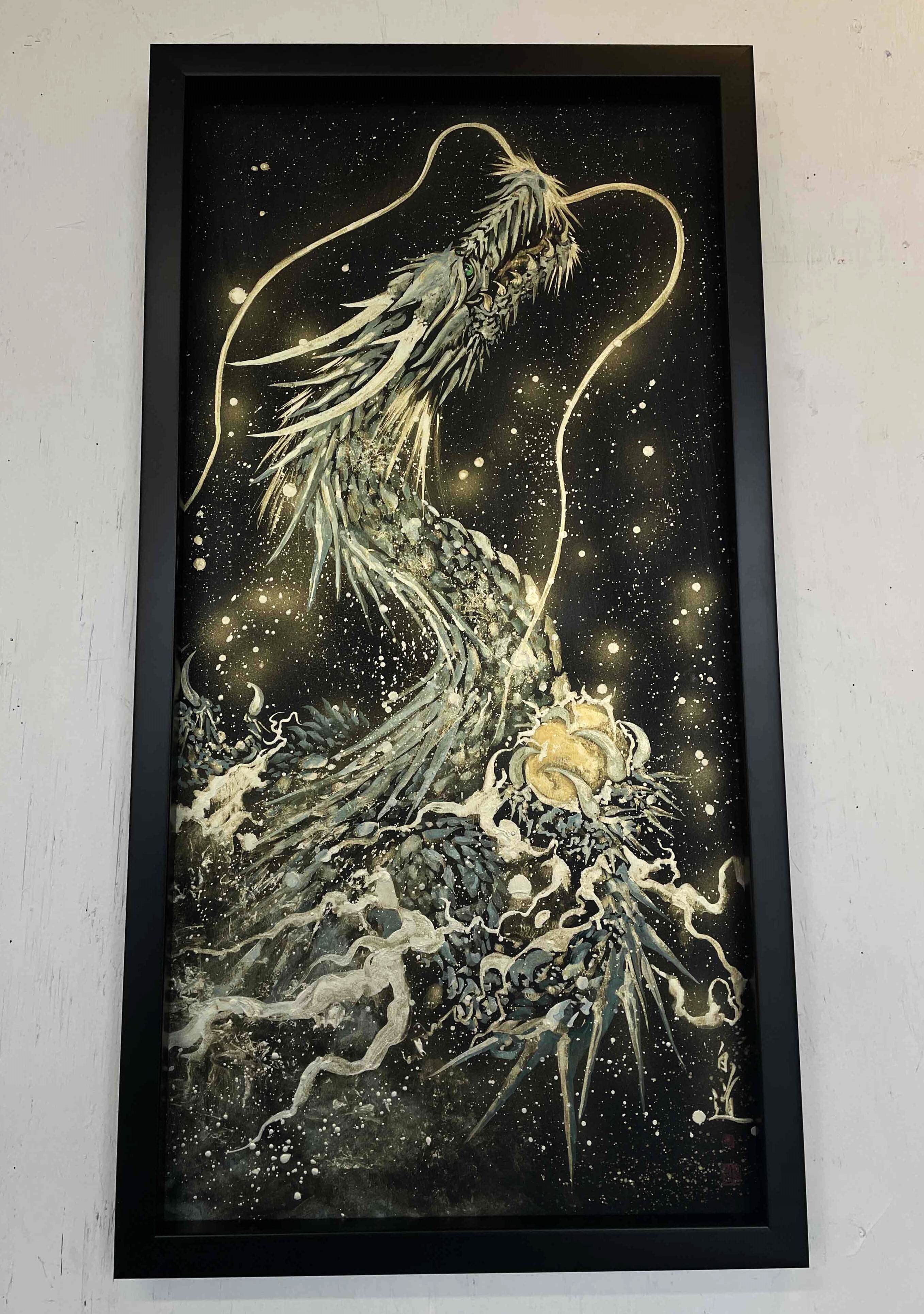 現代水墨画家 絵師白道 「昇天水龍」 直筆作品 証明書カード付 龍 絵