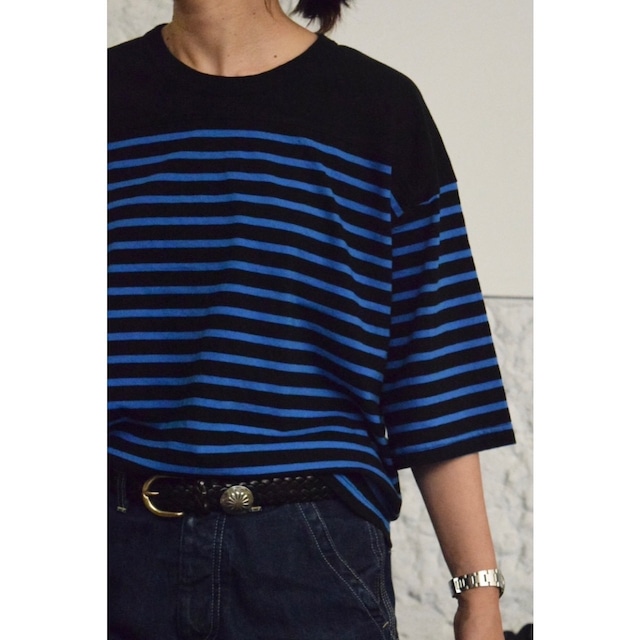 Simva104-0081B-Blk/Blue Football 切り替え 5分袖 BorderTシャツ