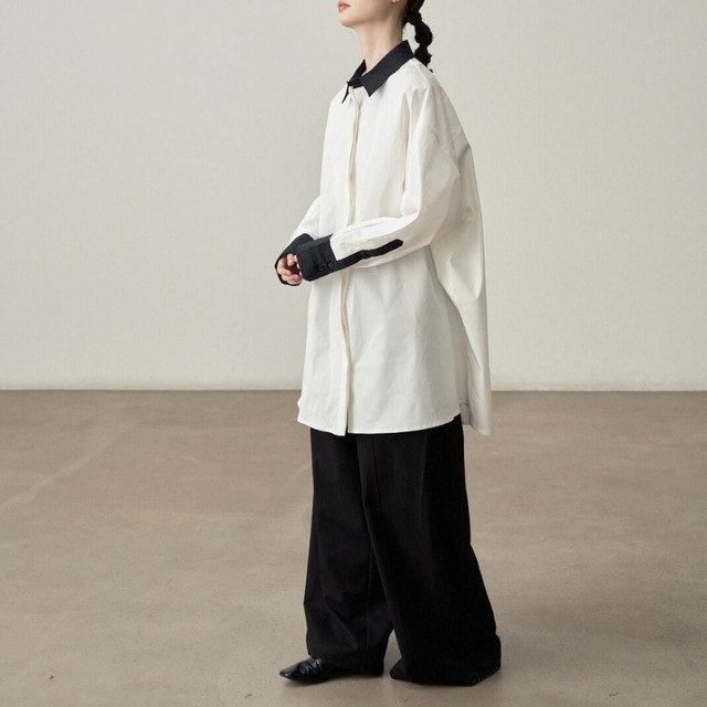 Contrast collar oversized shirt【3color】 C1473