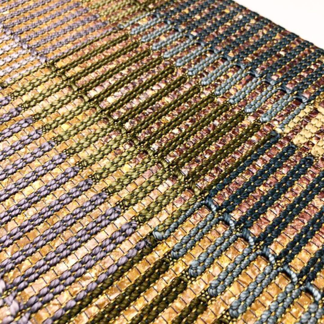 O-1889 袋帯 伝統手織り 落ち着いたお色味の横柄織模様-