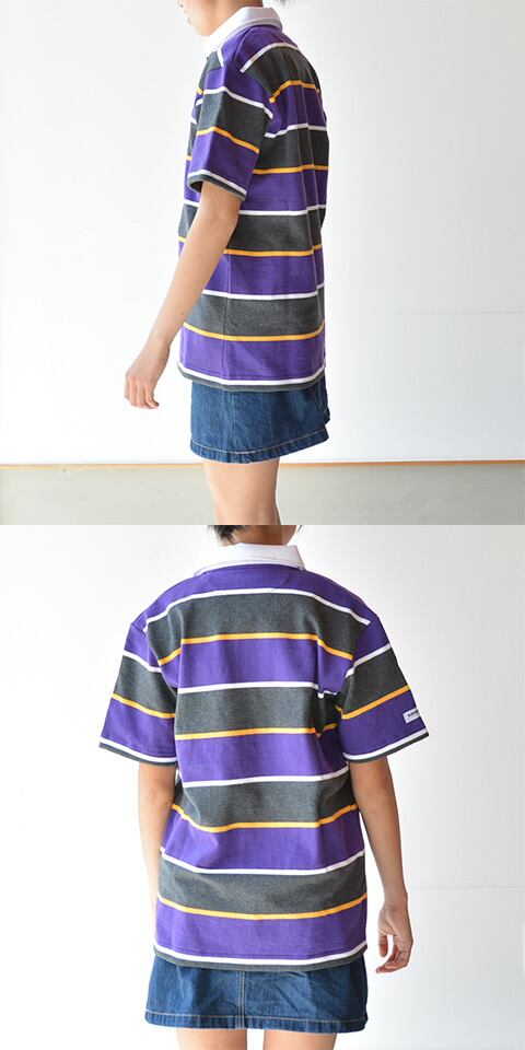バーバリアン BARBARIAN 半袖ボーダーラガーシャツ(RSE-01)PUR/WHI/COA/GOL サイズS