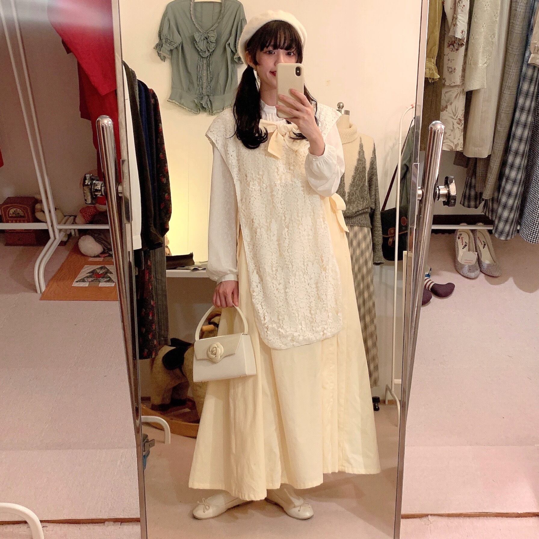 original : landmark jumper skirt / cream × white