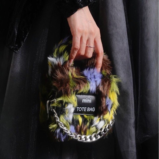 Mix fur mini tote bag　V0265