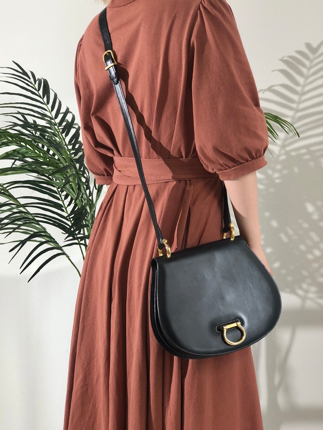 CELINE セリーヌ ホースビット レザー ラウンド ショルダーバッグ ブラック vintage ヴィンテージ オールドセリーヌ 5ec6bk