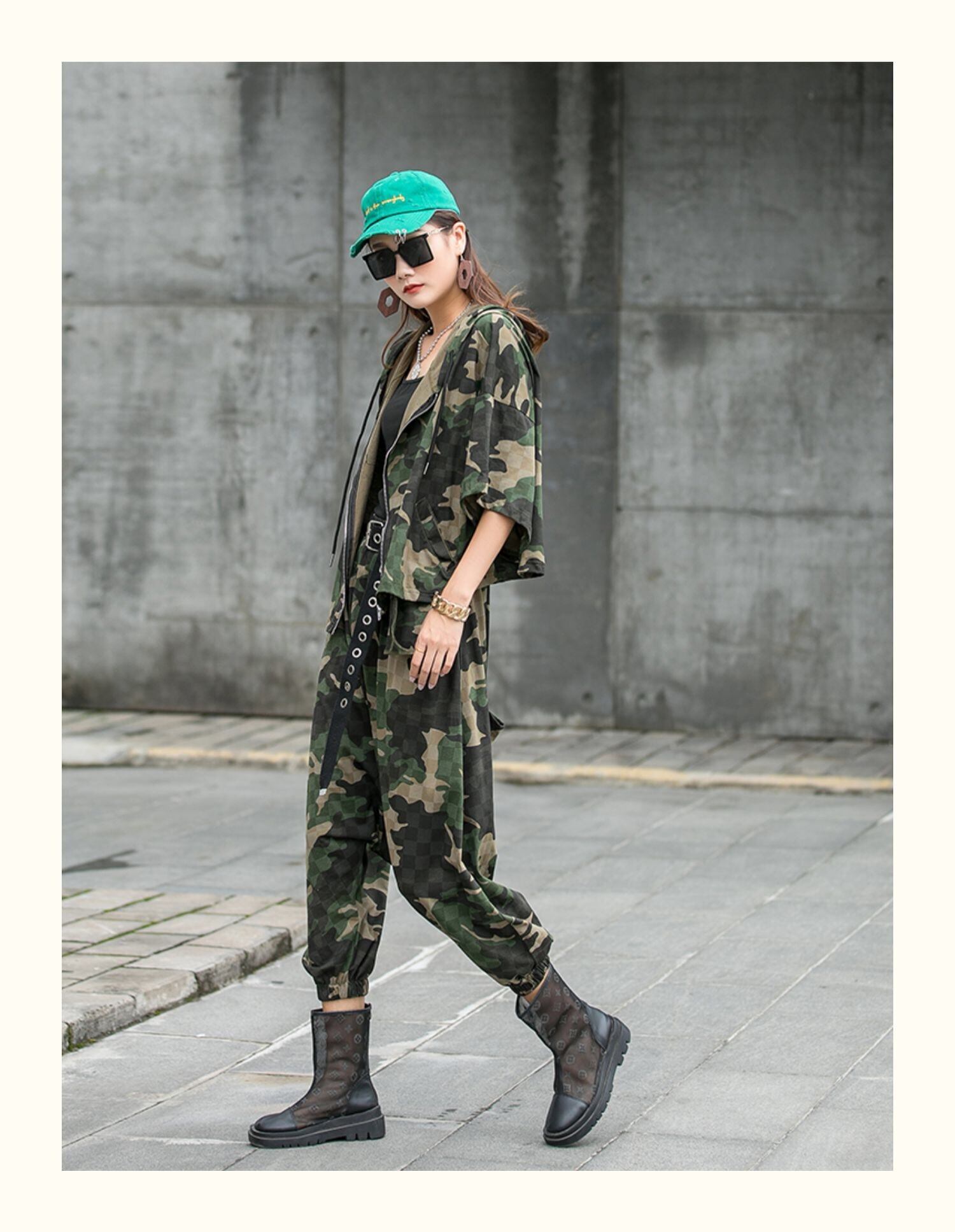 セットアップ】ジャケット カモフラージュ ボンタン 作業 緑 サルエル