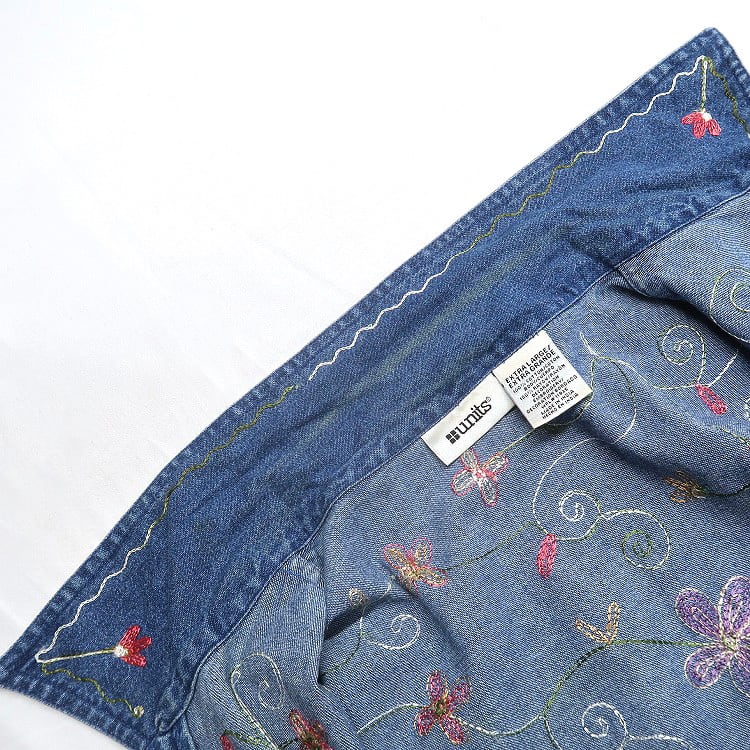 古着 units 総柄 刺繍 デニムジャケット レディース 表記：レディース