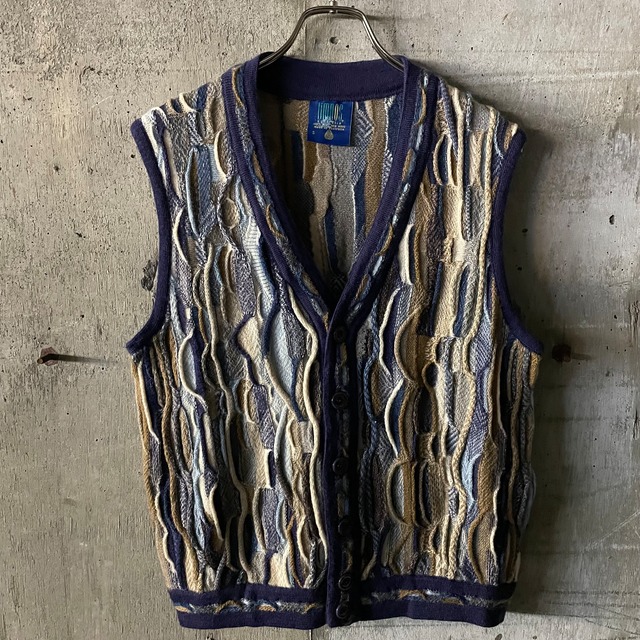 〖vintage〗made in Australia 3D multicolor wool knit vest/オーストラリア製 3d マルチカラー デザイン ウール ニット ベスト/ssize/#0201