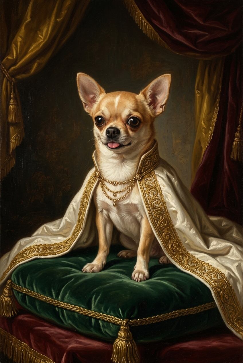 犬（チワワ）のルネサンス風肖像画 油絵風アートA3額装インテリア