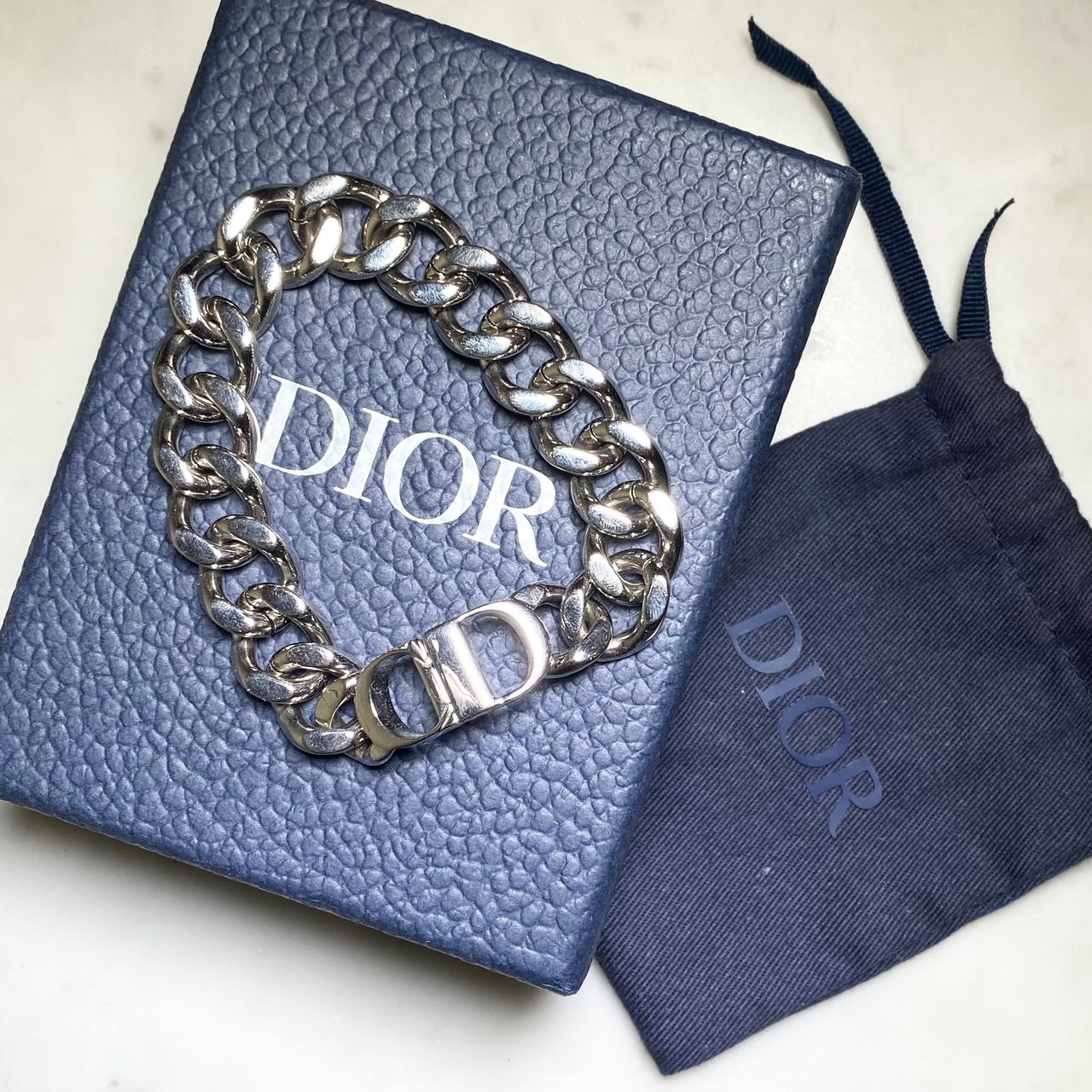 DIOR metal flat link chain bracelet “CD ICON”