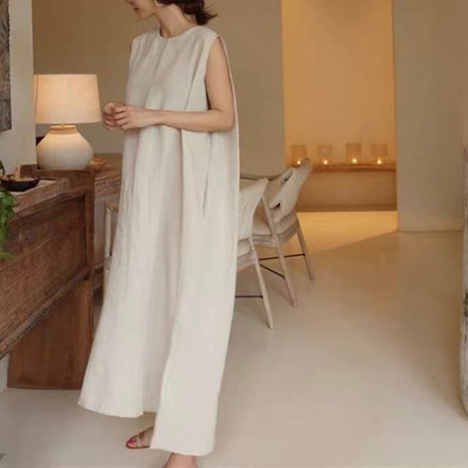 【即納商品】sleeveless loose long dress 50544 アイボリーXL