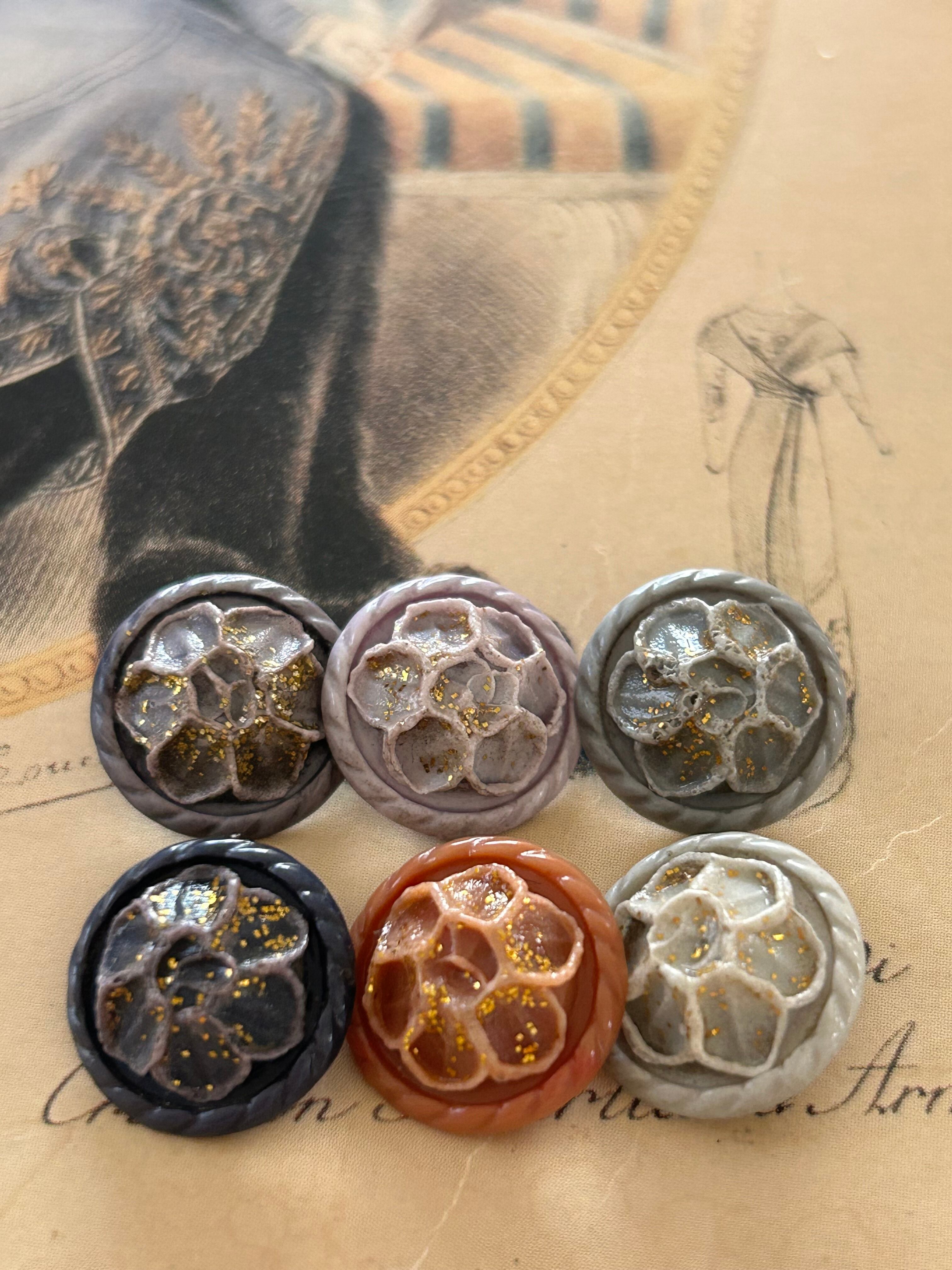 Japanese Vintage ボタン 15mm グリッター フラワー デッドストック アクセサリーパーツ 装飾材 カルトナージュ