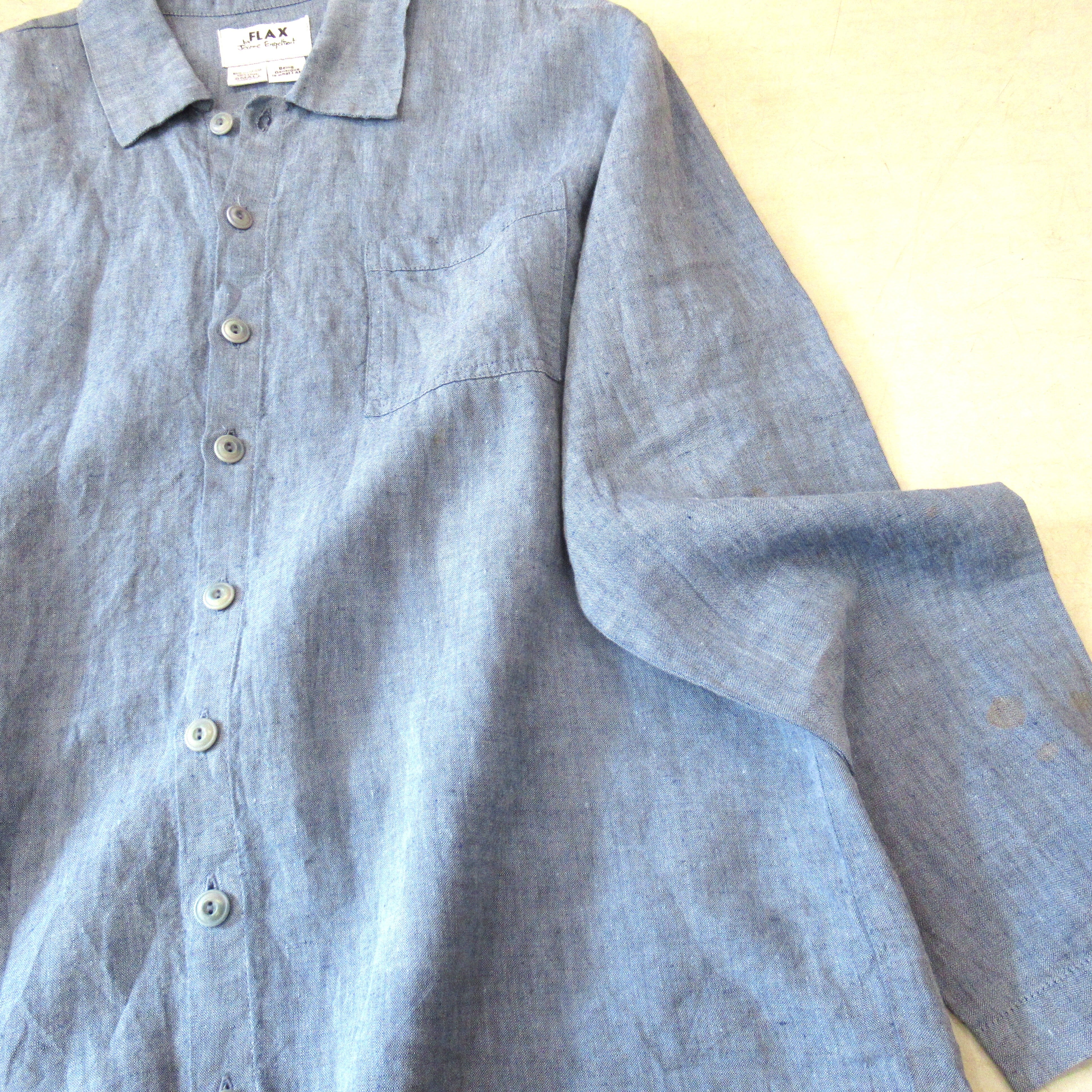 90S FLAX Linen Shirt【SMALL（実寸XL）】 | drop by