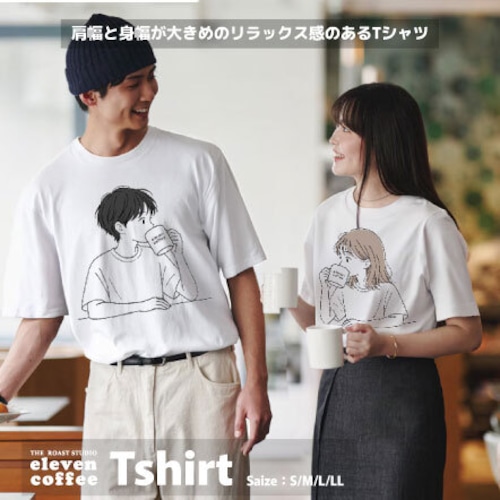 【雑　貨】eleven coffee～T-shirt　Tシャツ(珈琲を飲むふたり）　※送料込