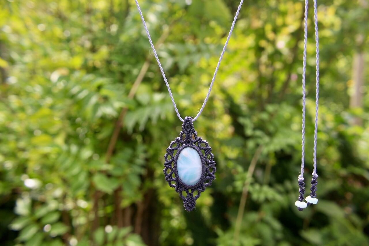 Larimar micro macrame pendant