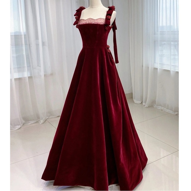 スクエアネックベロアロングドレス　D0425