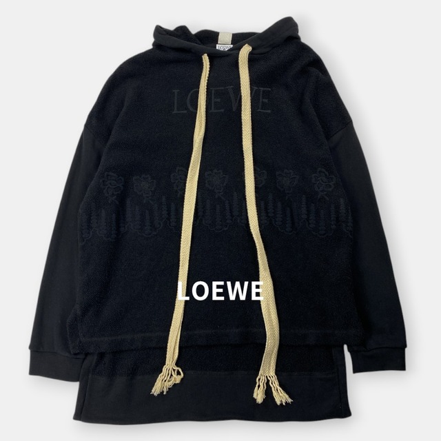 美品 LOEWE ロエベ フラワー エンブロイダリー 刺繍 ロゴ プルオーバー パーカー S540341X10 ブラック S / J&NREUSE レディース トップス