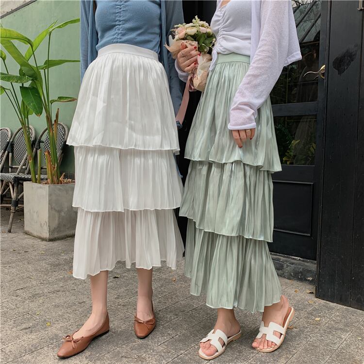 取り寄せ品】3段重ねでボリューミーに♪ プリーツ フリル ロング