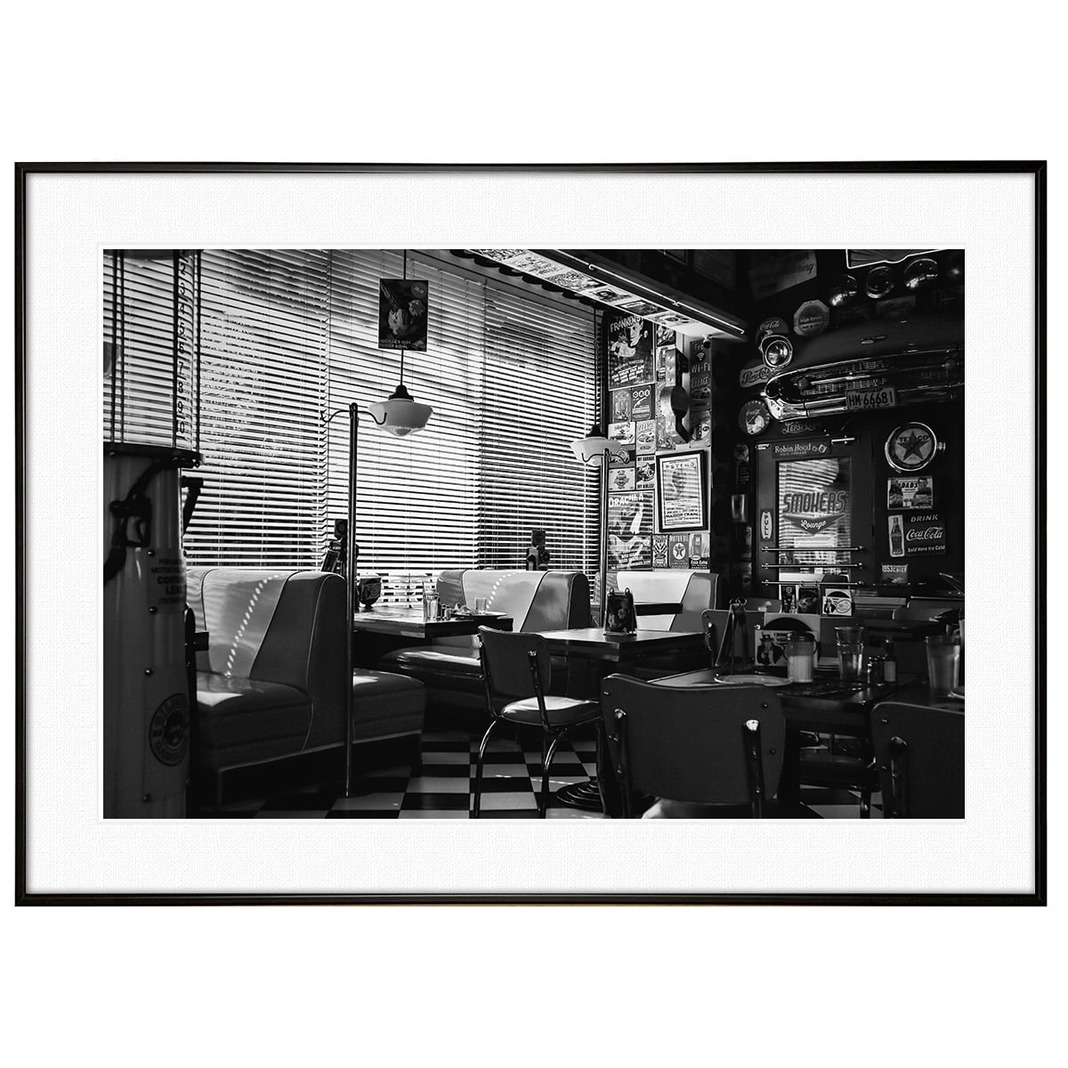 アメリカ写真 ダイナー インテリア モノクロアートポスター額装 AS1589