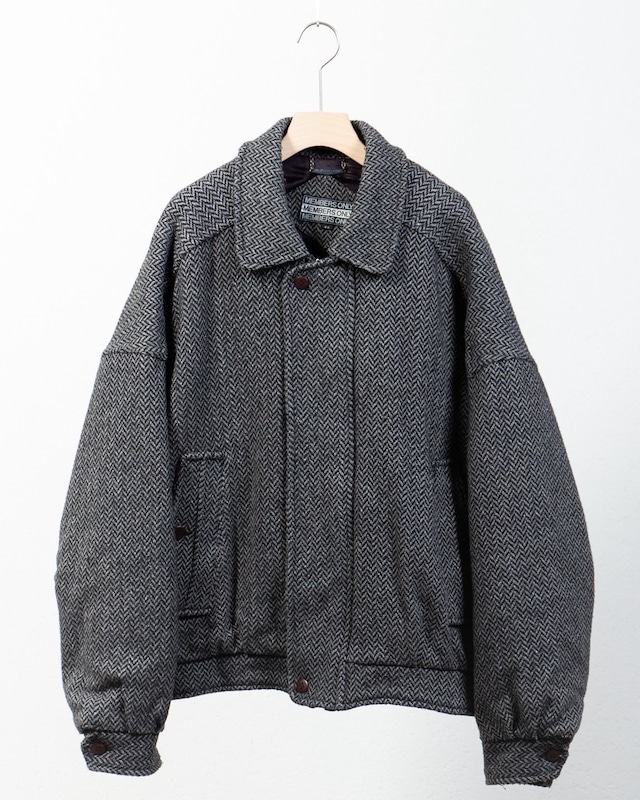 herringbone fabric fly-front wool padding blouson