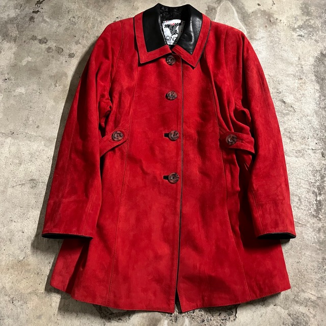 〖vintage〗made in New Zealand red color lamb leather half coat/ニュージーランド製 赤 ラムレザー ハーフ コート/ssize/#0319/osaka
