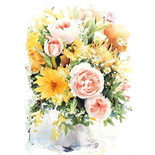 絵画 花(フラワー) 花瓶の花 インテリアアート額付き 水彩画・油絵調 WAT0763