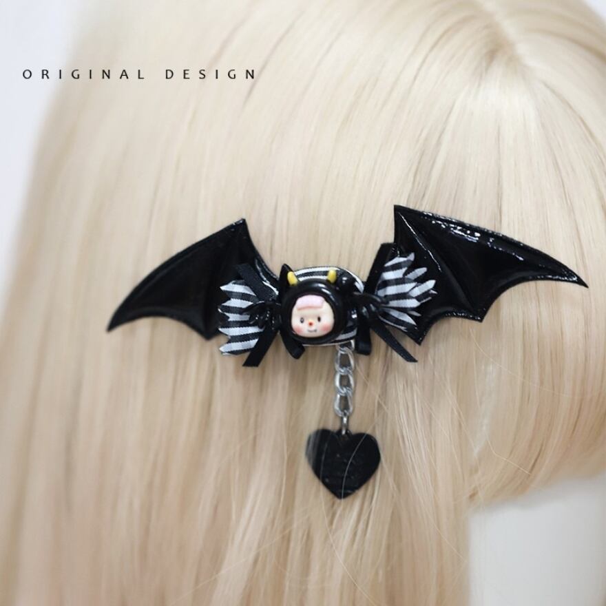 サブカル 服 地雷系 通販ハロウィン ヘアクリップ 1個 ヘアアクセサリー コウモリ 天使 イベント パーティ