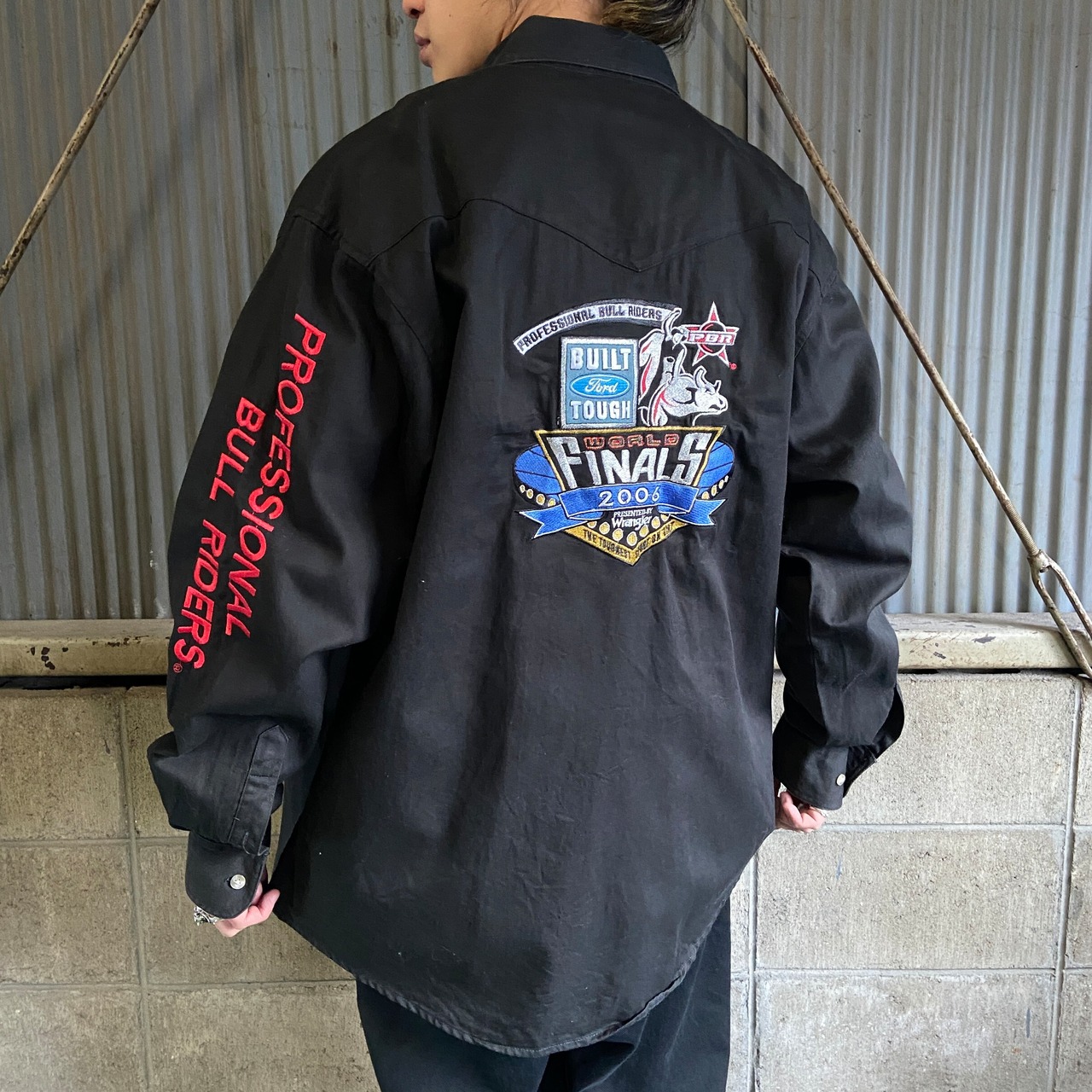 00年代 PBR WRANGLER ラングラー 長袖 刺繍 デザイン シャツ メンズL 