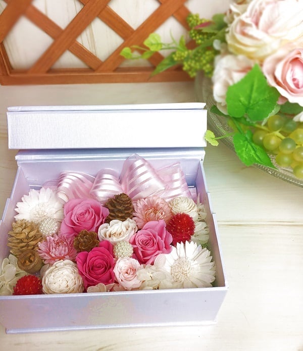 母の日】フォトフレームBOX プリザーブドフラワー Pink プレゼント お