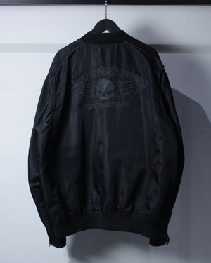 【Caka BLACK】“Harley-Davidson” Flame × Skull Logo Embroidery Nylon Jacket