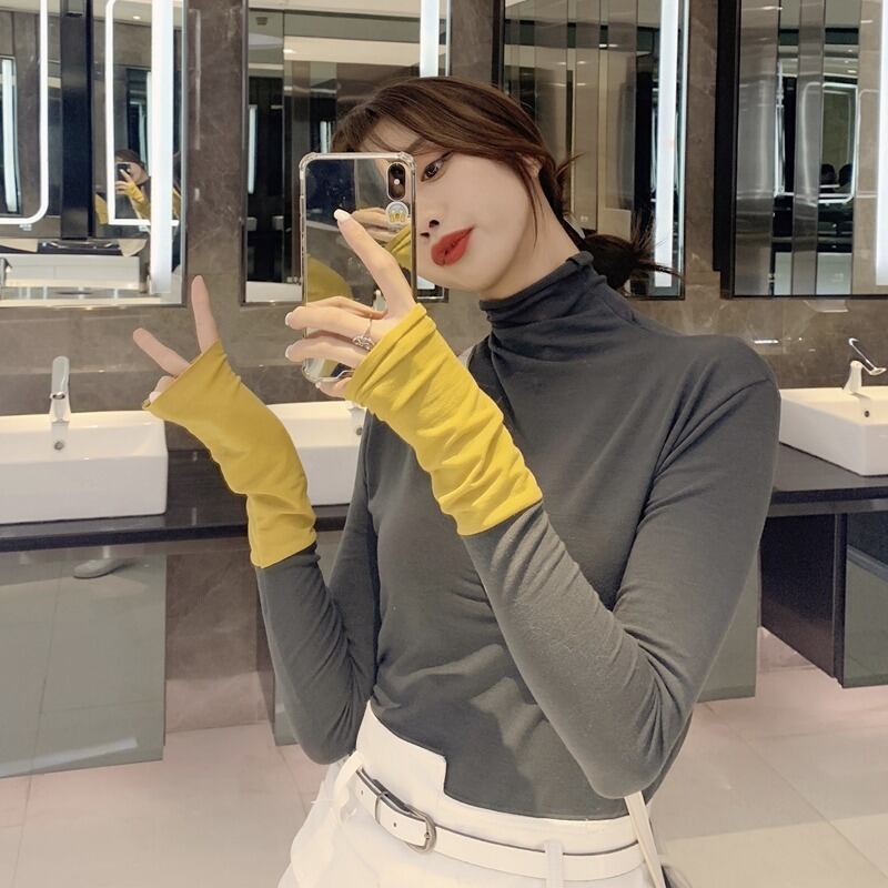 センスステッチタイトフィットハイネック長袖インナーボトミングシャツトップス女性の2020年秋新しいニッチTシャツ ブラックストロベリース19156660807