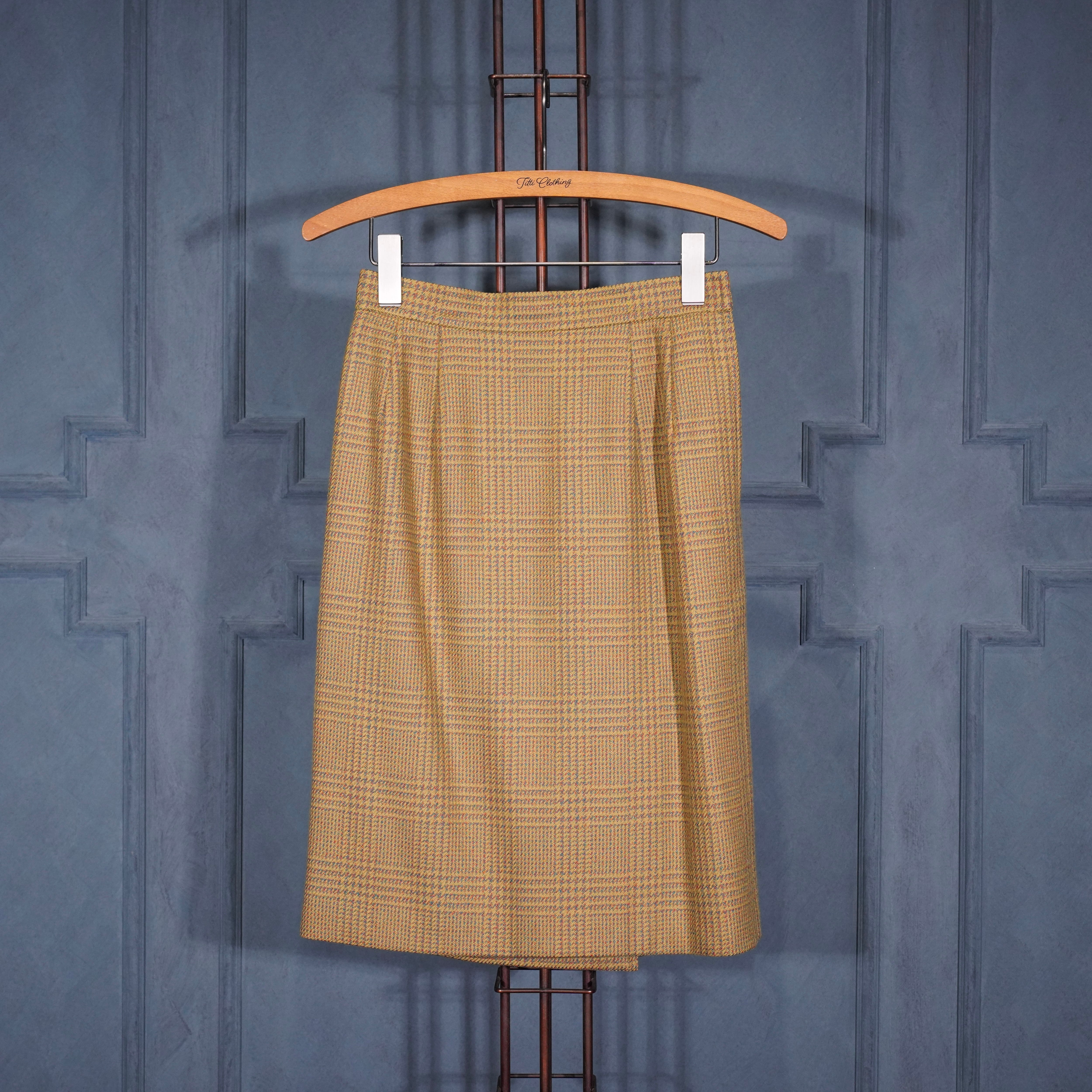 YVES SAINT LAURENT CHECK PATTERNED WOOL SET UP SKIRT/イヴサン