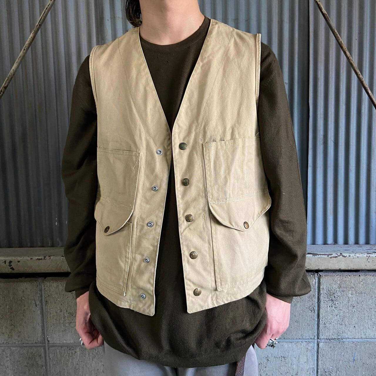 〜年代 USA製 FILSON フィルソン ダック地 ハンティングベスト メンズM相当 古着 s s ヴィンテージ ビンテージ  ベージュベストAN   cave 古着屋公式古着通販サイト