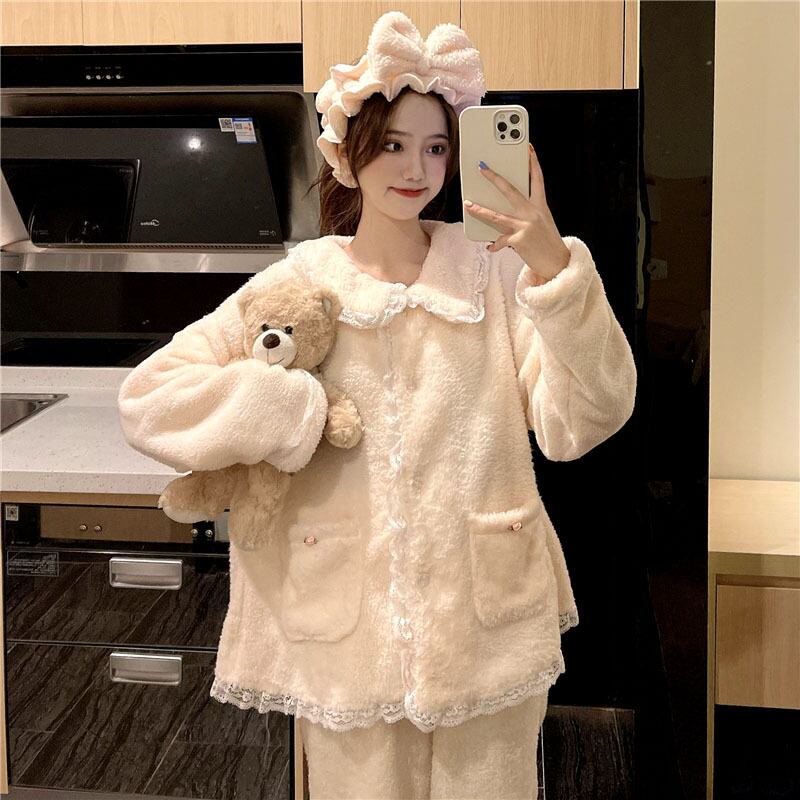 オータムウィンターコーラルベルベットレース 大人ガーリー スウィート キュート カジュアル 秋物 冬物 萌量不足19373955772