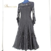 【美品 社交ダンス衣装】ワンピース ドレス DanceFashionPier Mサイズ 黒 ブラック ラインストーン チョーカー レース 可愛い