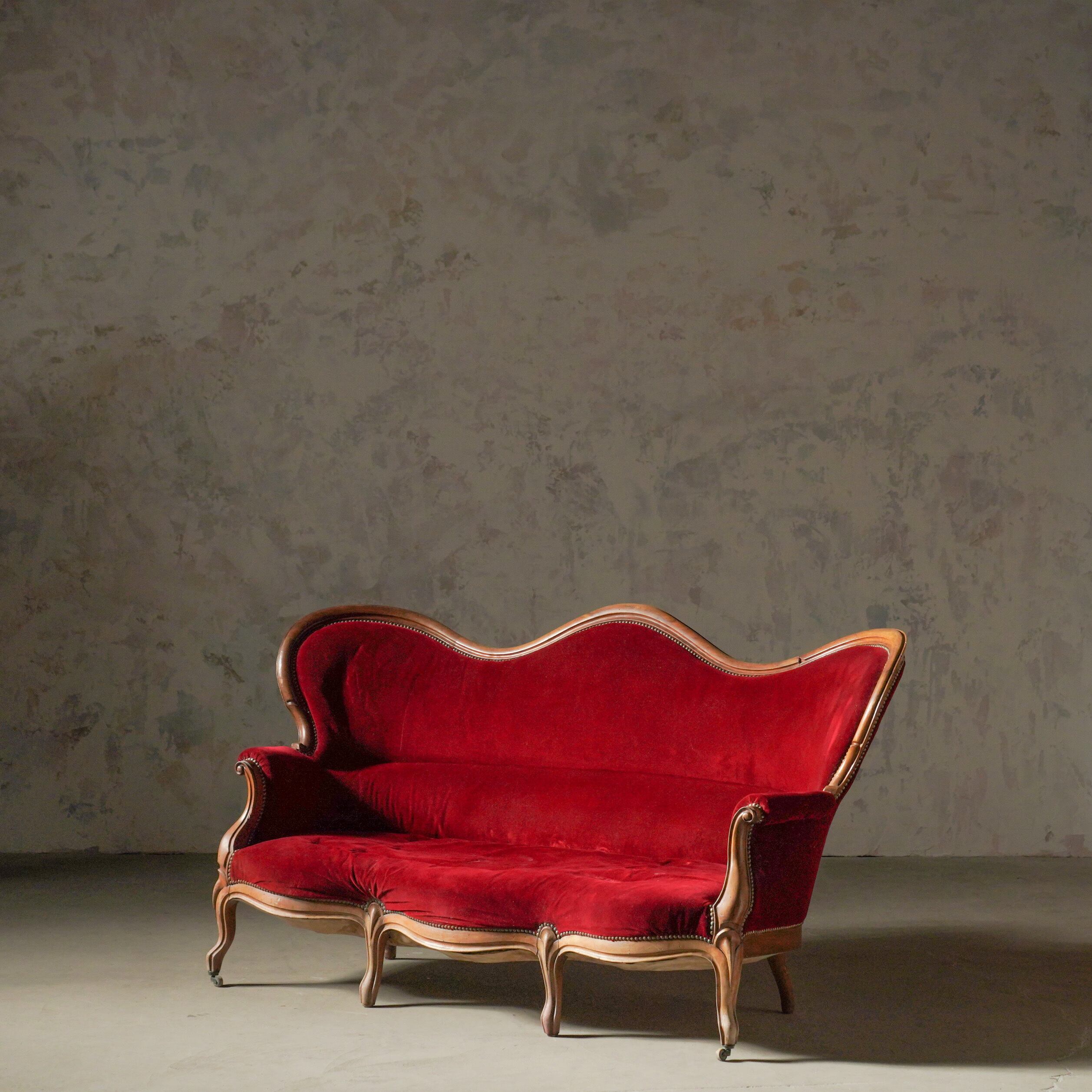 ソファー/アンティークソファー/ディスプレイ/ベルベット/レッド