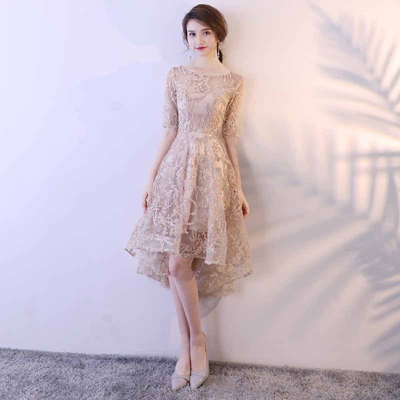 5色 パーティ ワンピース 刺繍 レース フィッシュテール 5分袖 （M9473