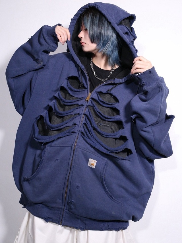 REMAKE / "carhartt" 肋骨 skull motif punk design zip-up foodie