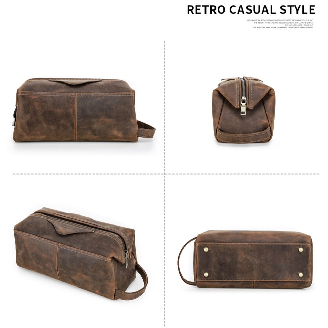 Wide Opening Genuine Leather Travel Pouch Bag / 本革 ワイドオープン レザー トラベル ポーチ バッグ
