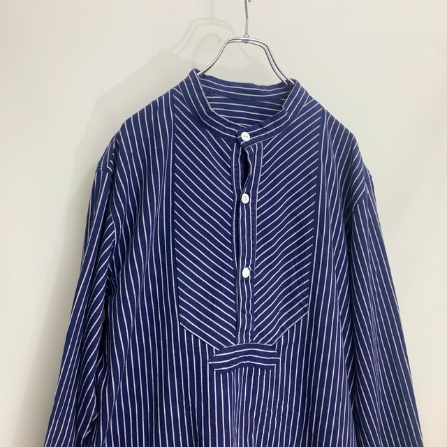ドイツ　フィッシャーマンスモック　フィッシャーマンシャツ　ユーロビンテージ　ノーカラーシャツ　70s 80s