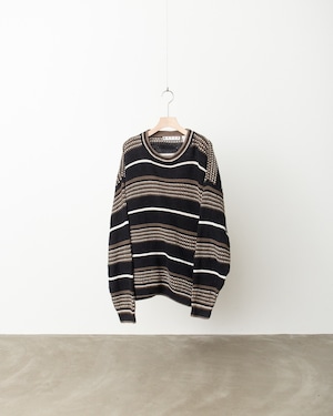 1990s vintage stripe pattern ramie × cotton knitted sweater