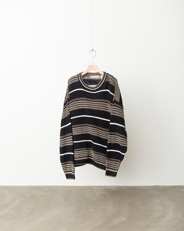 1990s vintage stripe pattern ramie × cotton knitted sweater