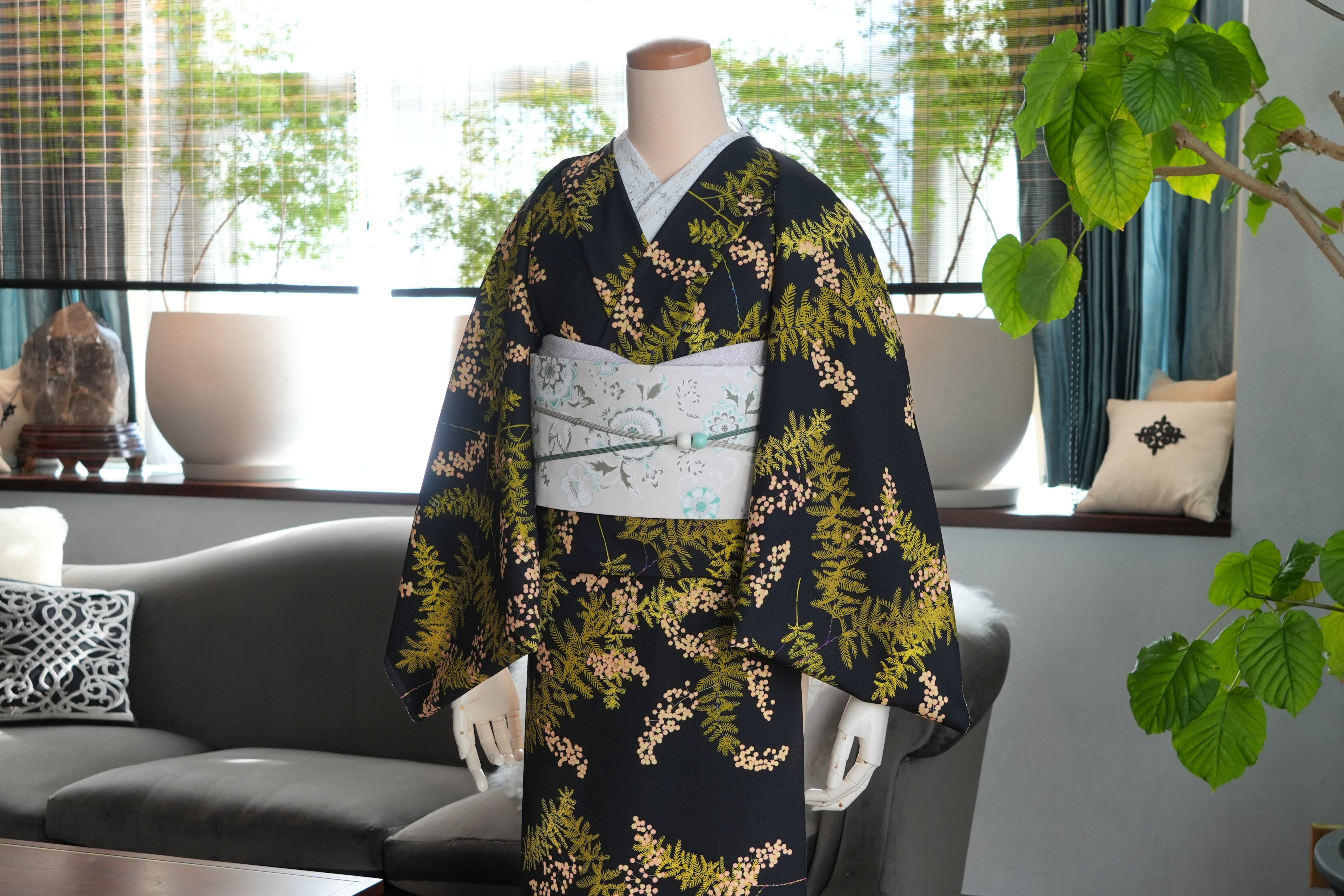 平和屋着物∴夏物　浴衣・小紋兼用　綿絽　こぼれ松葉　綿　逸品　CAAW0908ng 平和屋 - リユース着物ショップ