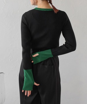 配色フィンガーホールリブニット【t-11096】.