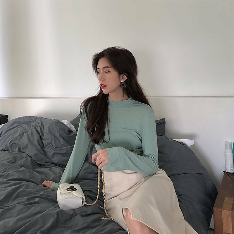 シンプル ロングTシャツ ロンT カジュアル ワンカラー 売れ筋 ミント