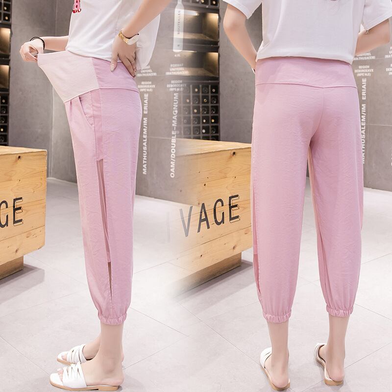 【新作】【送料無料】 マタニティウェア2020夏の新しいアウターウェアコットンとリネンのカジュアルパンツファッショナブルなサイドカットアウト妊娠中のベリーリフトクロップドパンツ-アリババ サマー 夏物 expec29140652891