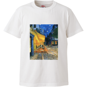 夜のカフェテラス（フィンセント・ファン・ゴッホ）：厳選名画Ｔシャツコレクション（ホワイト・絵画中）・世界の美術作品名画グッズ【安心の送料込・税込】