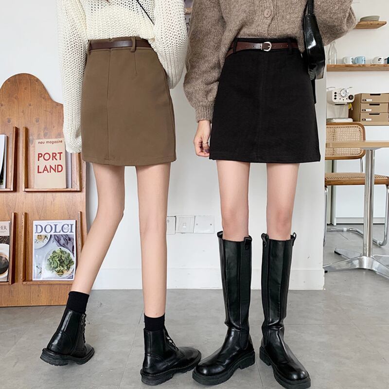 スプリングオータムブラックスカート ハイウェスト薄手Aラインショート 春物 秋物 スーパーモール98046714985