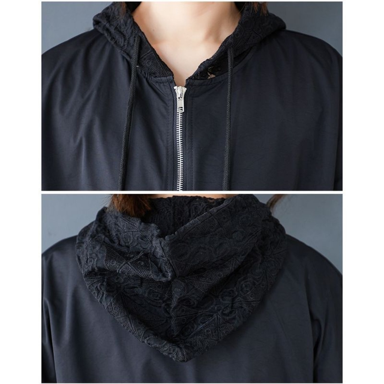 フード付き ジップアップ レースワンピース  30106